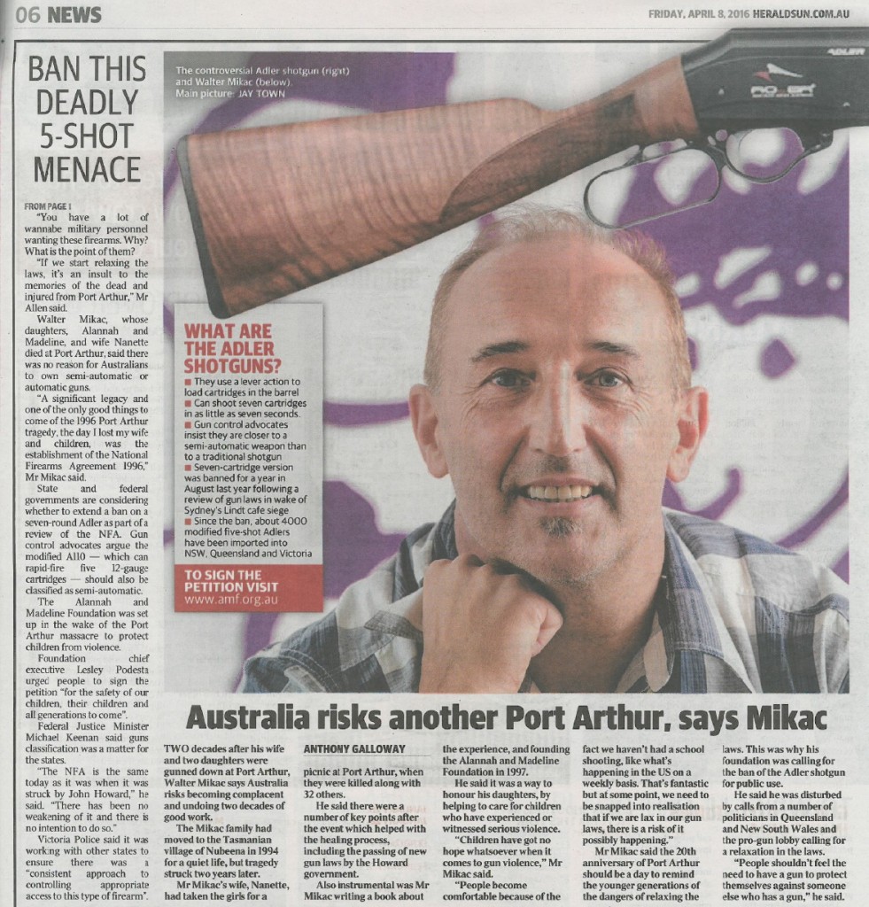 Herald Sun - gun - p6 Adler 8 April 2016